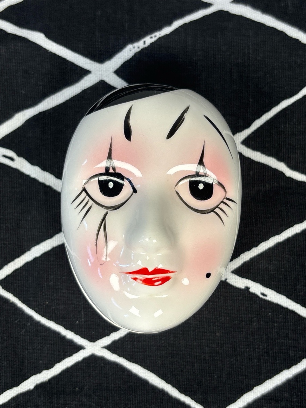 Vintage Pierrot Face Trinket Box N.C. Cameron & Sons Taiwan 3.5"